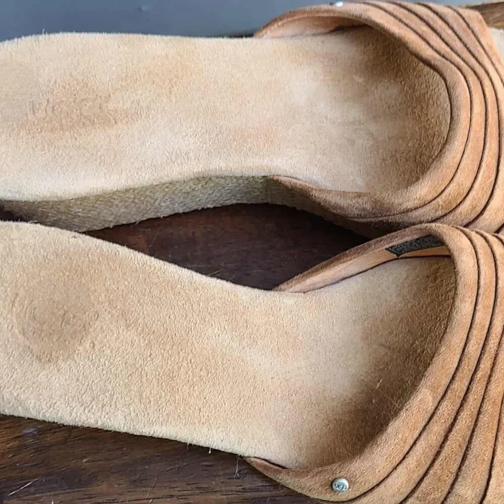 UGG Alvina Slip on Beige Suede Jute Wedge Mule Slides size 10